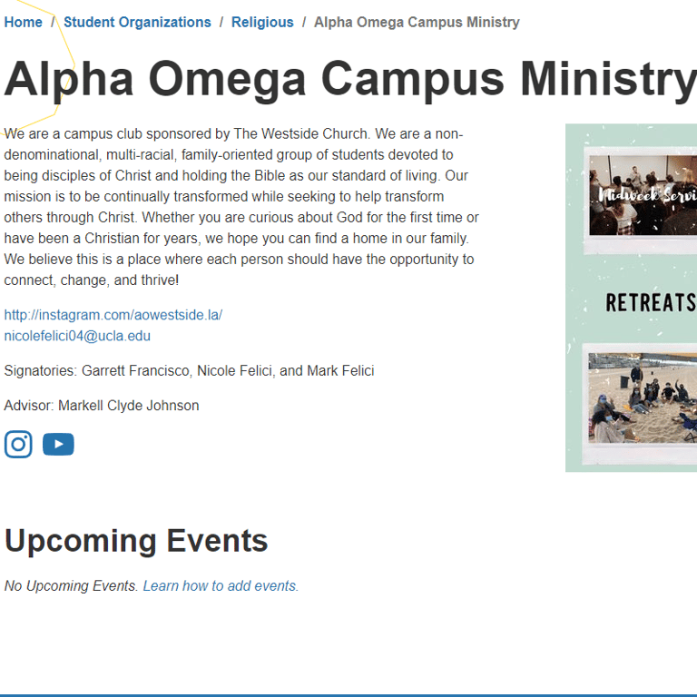 Christian Organization in Los Angeles California - Alpha Omega Campus Ministry at UCLA