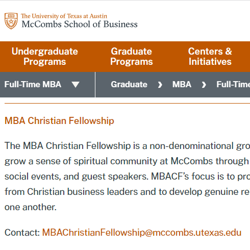 Christian Organization in Texas - UT Austin MBA Christian Fellowship